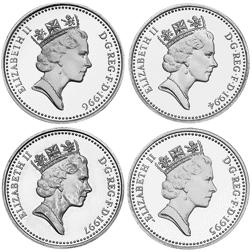 Pre-Owned 1994-1997 UK £1 Piedfort Proof Design Silver 4-Coin Collection - VAT Free