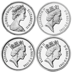 Pre-Owned 1984-1987 UK Piedfort £1 Proof Silver 4-Coin Collection - Damaged Certificate - VAT Free