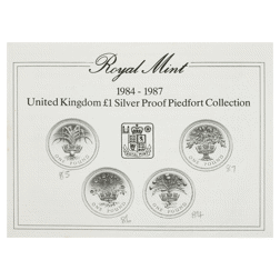 Pre-Owned 1984-1987 UK Piedfort £1 Proof Silver 4-Coin Collection - Damaged Certificate - VAT Free