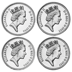 Pre-Owned 1994-1997 UK £1 Piedfort Proof Silver 4-Coin Collection - Damaged Certificate - VAT Free