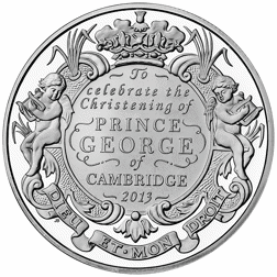 Pre-Owned 2013 UK Christening of Prince George of Cambridge £5 Piedfort Proof Design Silver Coin - V