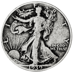 Pre-Owned 1939 USA Walking Liberty Half Dollar Philadelphia Mint Silver Coin - VAT Free