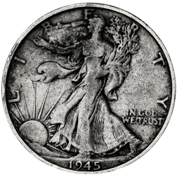 Pre-Owned 1945 USA Walking Liberty Half Dollar San Francisco Mint Silver Coin - VAT Free