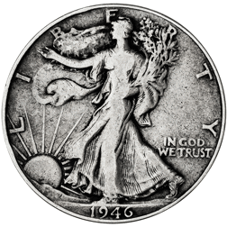 Pre-Owned 1946 USA Walking Liberty Half Dollar Philadelphia Mint Silver Coin - VAT Free