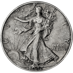 Pre-Owned 1947 USA Walking Liberty Half Dollar Denver Mint Silver Coin - VAT Free