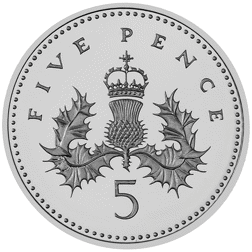 Pre-Owned 1990 UK Piedfort Proof Silver 5p Coin - VAT Free