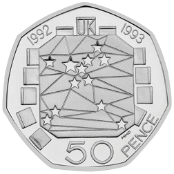 Pre-Owned 1992 - 1993 UK 50p Piedfort Proof Silver Coin - VAT Free