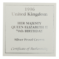 Pre-Owned 1996 UK Queen Elizabeth II 70th Birthday Proof Silver Crown Coin - VAT Free