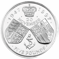 Pre-Owned 1997 Golden Wedding Anniversary £5 Proof Silver Coin - VAT Free