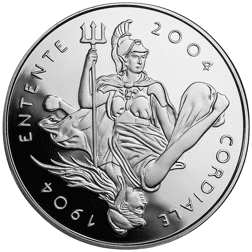 Pre-Owned 2004 UK Entente Cordiale Proof Silver Crown Coin - VAT Free