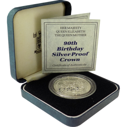 Pre-Owned 1990 UK Queen Mother 90th Birthday Silver Proof Crown - VAT Free