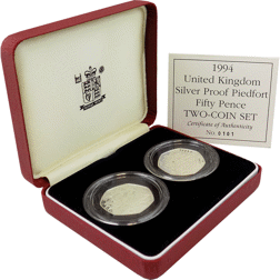 Pre-Owned 1994 UK D-Day and EU 50p Piedfort Proof Silver 2-Coin Set - VAT Free
