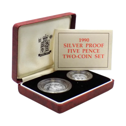 Pre-Owned UK 1990 Five Pence Silver Proof 2-Coin Set - VAT Free