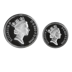 Pre-Owned UK 1990 Five Pence Proof Silver 2-Coin Set - VAT Free