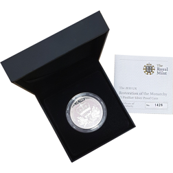 Pre-Owned 2010 UK Restoration of the Monarchy Piedfort £5 Silver Coin - VAT Free