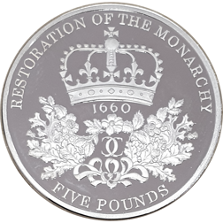 Pre-Owned 2010 UK Restoration of the Monarchy Piedfort £5 Silver Coin - VAT Free