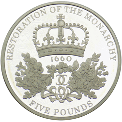 Pre-Owned 2010 Restoration of the Monarchy £5 Proof Silver Coin - VAT Free