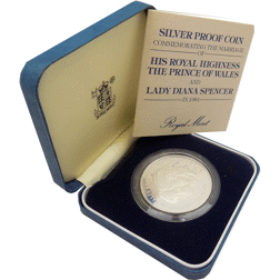 Pre-Owned 1981 Marriage of The Prince of Wales & Lady Diana Spencer Silver Proof Coin - VAT Free