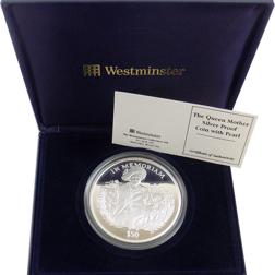 Pre-Owned 2002 The Queen Mother Sterling Silver $50 Proof Coin with Pearl - VAT Free