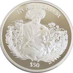 Pre-Owned 2002 The Queen Mother Sterling Silver $50 Proof Coin with Pearl - VAT Free