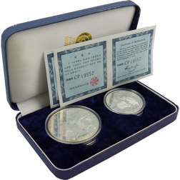 Pre-Owned 1988 South Korea Seoul Olympics Football & Spinning Top Proof Silver 2 Coin Set - VAT Free