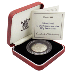Pre-Owned 1944-1994 UK D-Day Commemorative 50p Proof Silver Coin - VAT Free