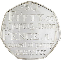 Pre-Owned 2005 UK Samuel Johnson's Dictionary 50p Proof Silver Coin - VAT Free
