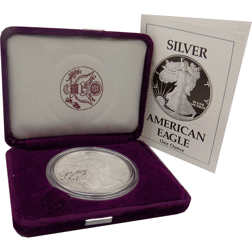 Pre-Owned 1990 USA Proof Eagle 1oz Silver Coin Boxed & Certificated - VAT Free