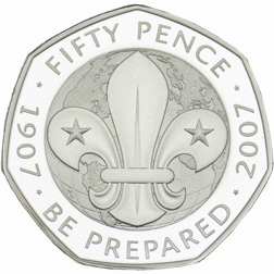 Pre-Owned 2007 UK Scouts 100 Years of Adventure 50p Proof Silver Coin - VAT Free