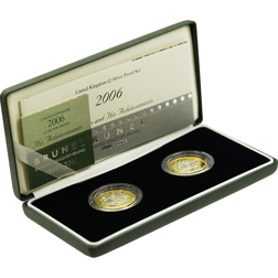 Pre-Owned 2006 UK Isambard Kingdom Brunel £2 Silver Proof 2 Coin Set - VAT Free