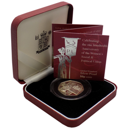 Pre-Owned 2003 UK 100th Anniversary Women Social Political Union 50p Silver Proof Coin - VAT Free