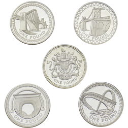 Pre-Owned 2003-2007 UK £1 Proof Silver 5-Coin Set - VAT Free