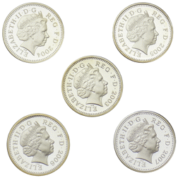 Pre-Owned 2003-2007 UK £1 Proof Silver 5-Coin Set - VAT Free
