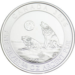 Pre-Owned 2016 Canadian Howling Wolves 3/4 oz Silver Coin - VAT Free