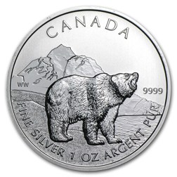 Pre-Owned 2011 Canadian Grizzly Bear 1oz Silver Coin - VAT Free