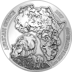 Pre-Owned 2017 Rwanda African Hippo 1oz Silver Coin - VAT Free