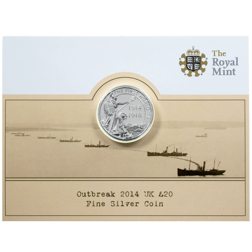 Pre-Owned 2014 UK 'Outbreak' £20 Carded Silver Coin - VAT Free