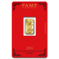 Pre-Owned PAMP 2016 Lunar Monkey 5g Gold Bar