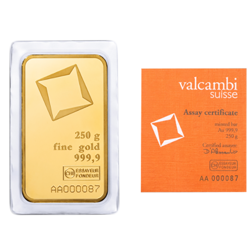 Valcambi 250g Stamped Gold Bar