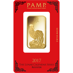 Pre-Owned 2017 PAMP Lunar Rooster 1oz Gold Bar