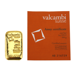 Valcambi 100g Cast Gold Bar