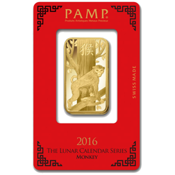 Pre-Owned 2016 PAMP Lunar Monkey 1oz Gold Bar