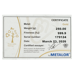 Metalor 250g Gold Cast Bar