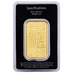 Pre-Owned Royal Mint James Bond 007 No Time To Die 1oz Gold Bar
