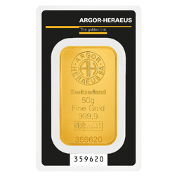 Heraeus 50g Gold Stamped Bar