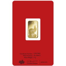 Pre-Owned 2017 PAMP Lunar Rooster 5g Gold Bar