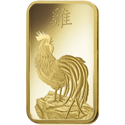 Pre-Owned 2017 PAMP Lunar Rooster 5g Gold Bar
