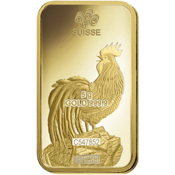 Pre-Owned 2017 PAMP Lunar Rooster 5g Gold Bar