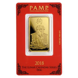 Pre-Owned 2018 PAMP Lunar Dog 1oz Gold Bar
