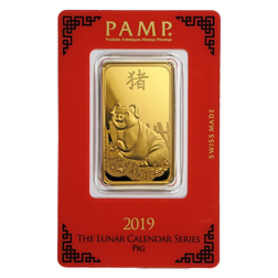 Pre-Owned 2019 PAMP Lunar Pig 1oz Gold Bar